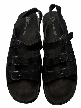 Clarks Springers Black Suede Multi-Strap Slingback Sandals Woman Lady Size 10